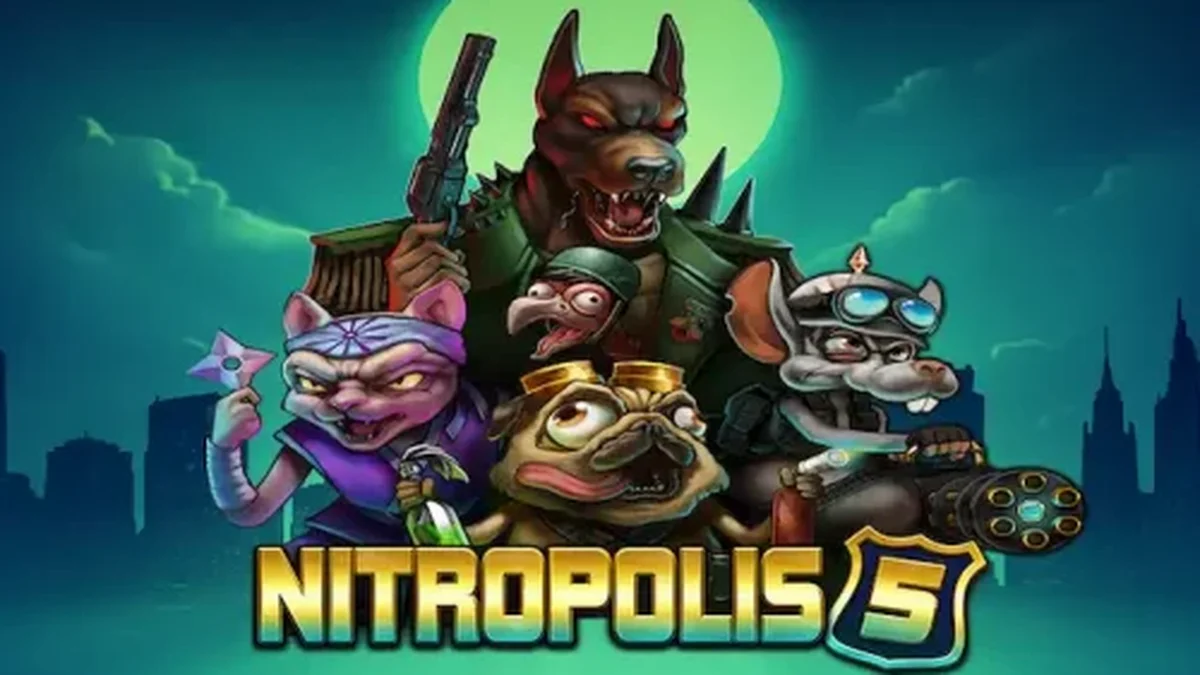 Cena de batalha urbana no jogo de slot Nitropolis 5